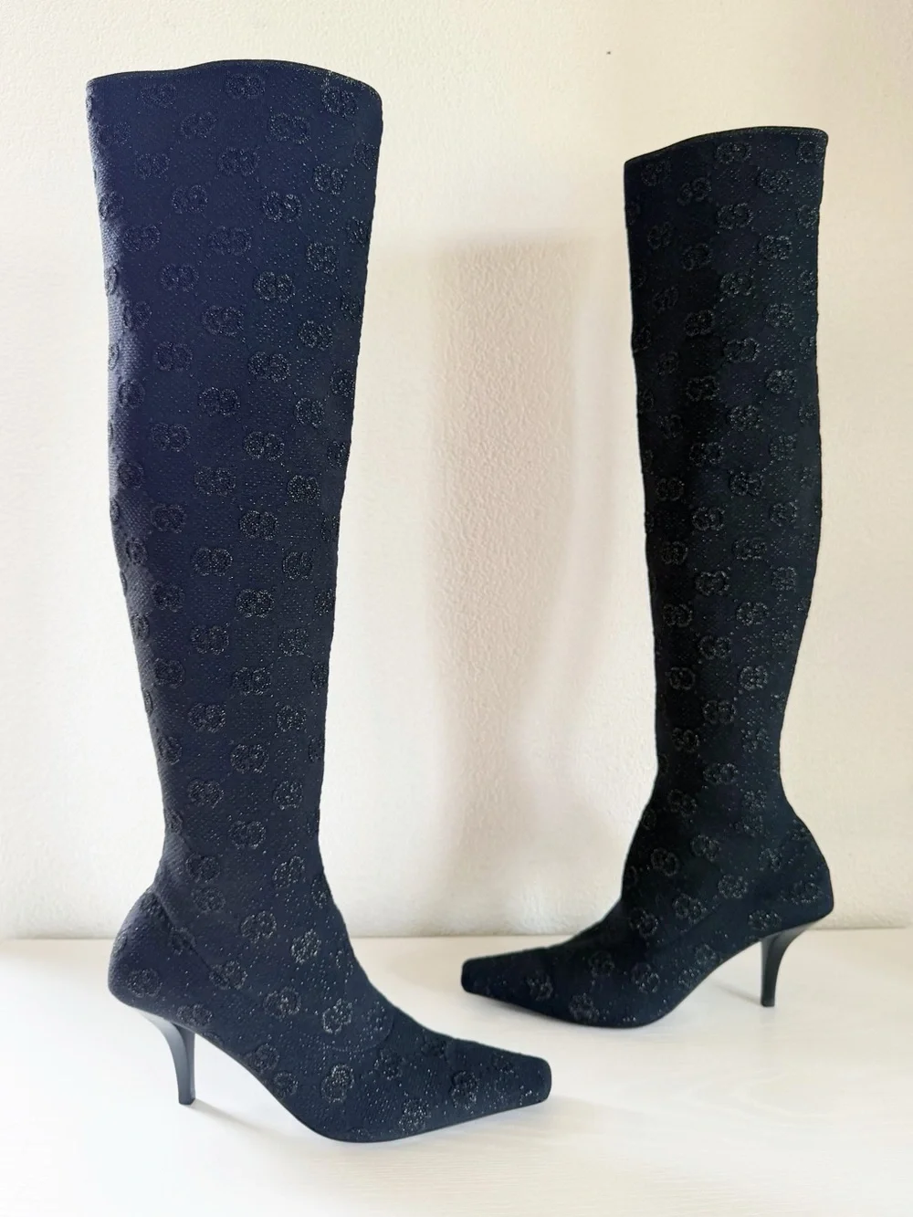 Gucci Demi GG Jacquard Monogram Over The Knee Sock Boots EU 39